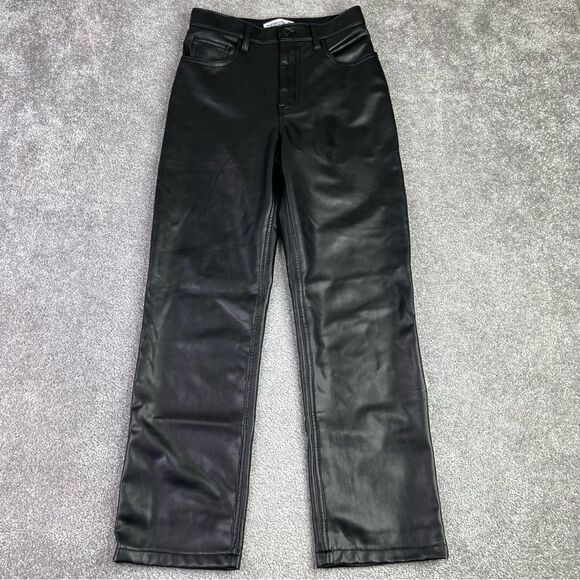 Abercrombie & Fitch Faux Leather Pants Women's 27 Black 90's Straight High Rise - Picture 1 of 10